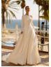 Long Sleeves Pearl Beaded Ivory Satin Modest Wedding Dress